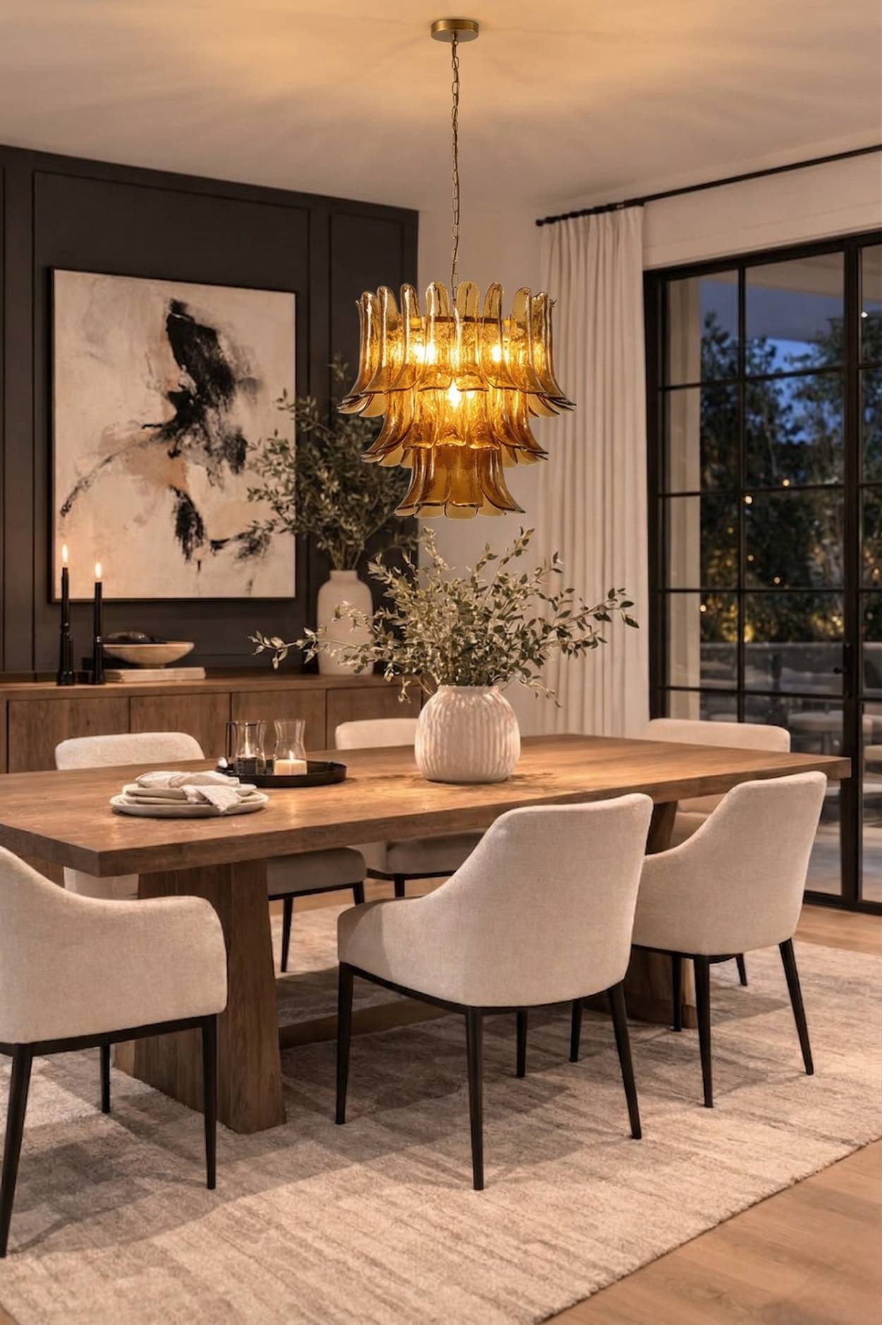 Catania – Żyrandol złoty z bursztynowego szkła