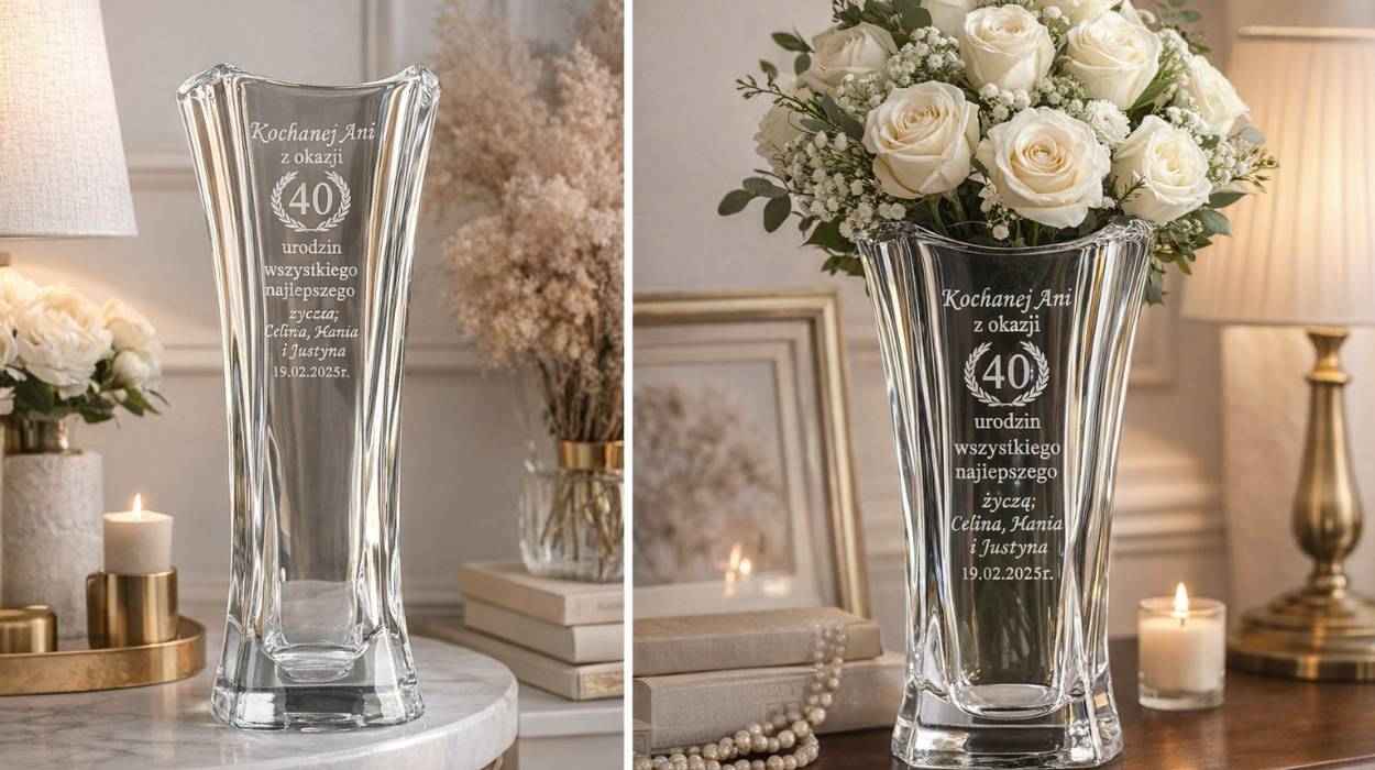 Kryształowy wazon z grawerem – elegancki prezent do domu